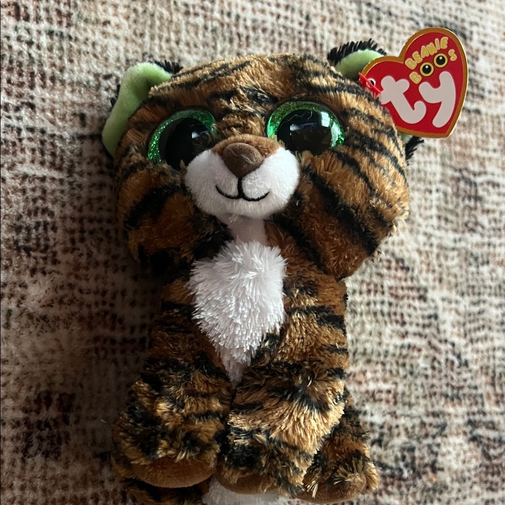 Ty Beanie Boos Striped Tiger Plush with Green Eyes